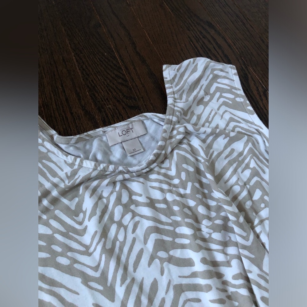 LOFT Women’s M White/Sage Green/Gray Animal Print Sleeveless Mini Dress - Picture 5 of 10